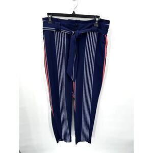 EXPRESS High Waist Navy & Pink Striped Tie Waist Pants // 10